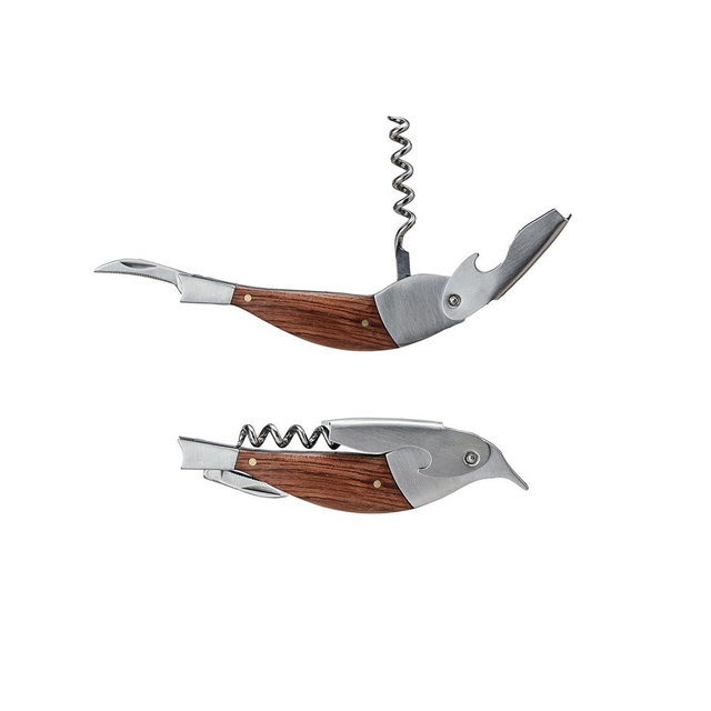 Creative Co-Op Merbau Wood Bird Bottle Opener, Natural