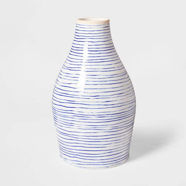 12.1" x 7" Stoneware Striped Vase Blue/White - Threshold™