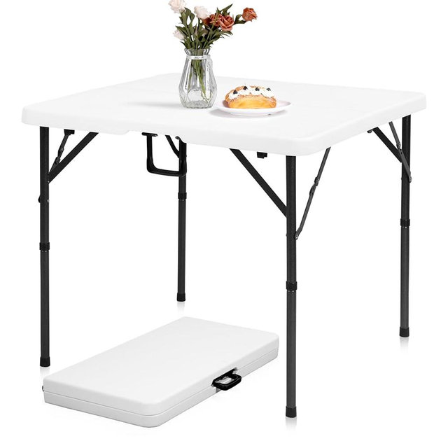 pollilar 34" Folding Card Table Square Foldable Table Plastic Portable with Detachable Legs, Dual Height Adjustable, Heavy-Duty Indoor Outdoor Dining, Game, Picnic, Mahjong Tables-White