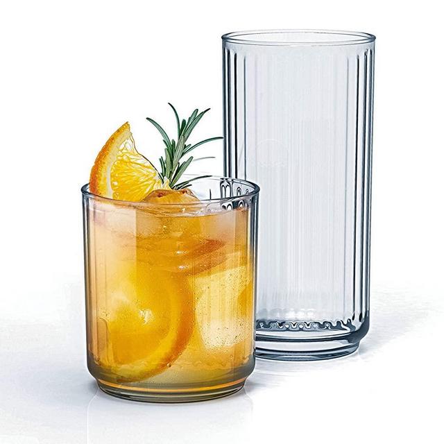 Set of 16 - Classic Line Textured Optic Design Highball Drinking Glasses | Tumbler Drinkware Set of 8 - 16oz. Coolers, and 8 - 10oz. OTRs