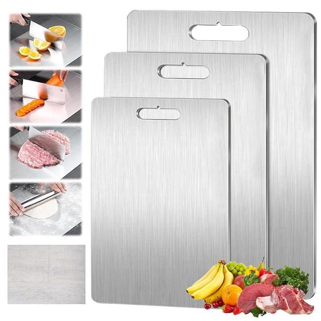 Generic Titanium Cutting Board Set of 3, Titanium Cutting Boards for Kitchen, Double Sided & Food-Grade Titanium Cutting Mat Set for Meat Fruit & Vegetable