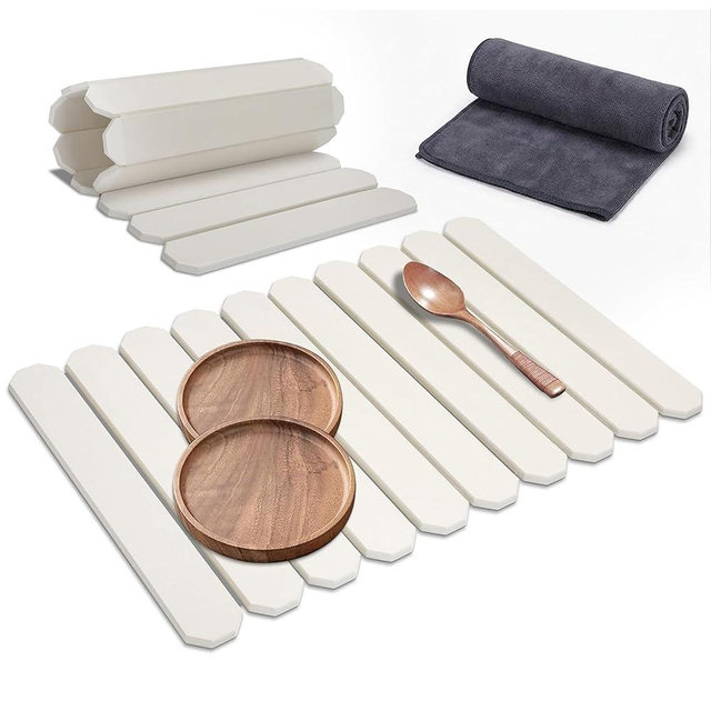Stone Drying Mat for Kitchen Counter 16x24 Inch, Diatomaceous Dish Drying Mat with Towel Sanding Tool, Fast-Absorbing Quick-Dry Non-Slip Sink Tray