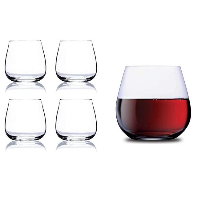 Chef's Star Stemless Wine Glasses Set of 4-15 0z. Oversized Wine Glass - Made from BPA-Free, Sturdy Glass - Dishwasher Safe - Perfect to Use As Red Wine Glasses or White Wine Glasses.