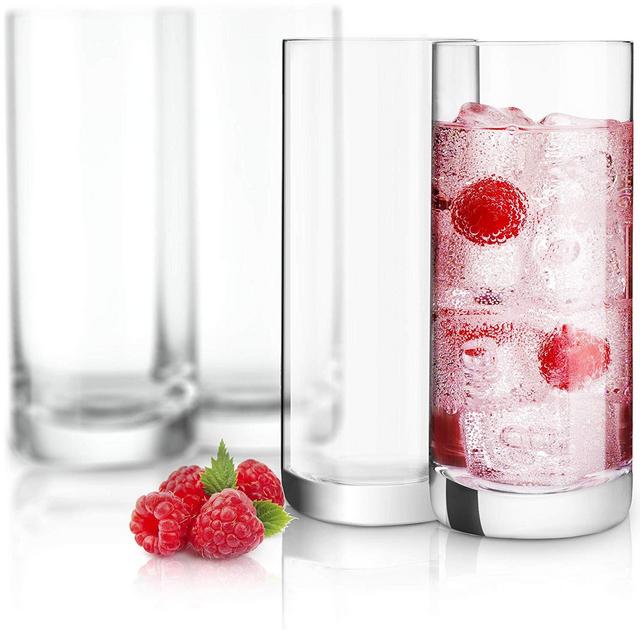JoyJolt Stella Lead Free Crystal Highball Glass 14.2-Ounce Barware Collins Tumbler Drinking Glasses For Water, Juice, Beer, And Cocktail Set Of 4