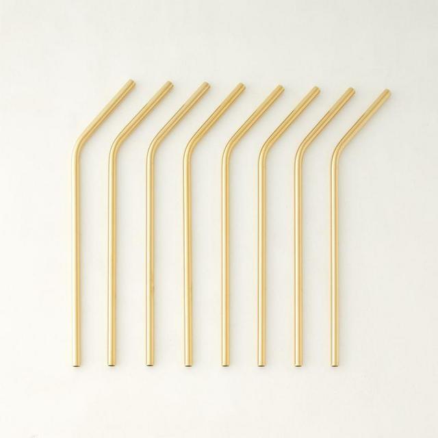 Gold Stainless Steel Straw Set of 8
