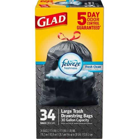 Glad OdorShield Febreze Fresh Clean Scented Large Drawstring Trash Bags - 34ct