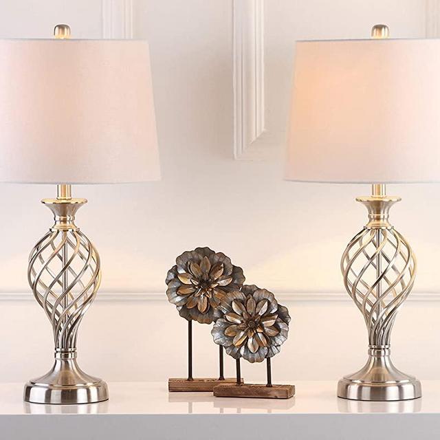 Safavieh Lighting Collection Lattice Urn Nickel 27-inch Bedroom Living Room Home Office Desk Nightstand Table Lamp (Set of 2) - LED Bulbs Included