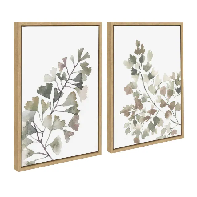 Kate and Laurel Sylvie Botanical Soft Splitfern and Botanical Soft Maiden Framed Canvas by Sara Berrenson, 2 Piece 18x24, Natural