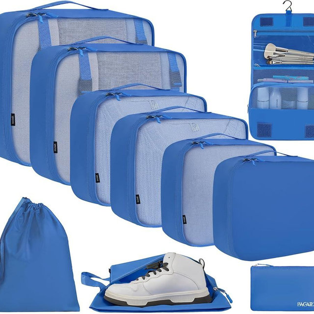 BAGAIL 10 Set Packing Cubes Various Sizes Packing Organizer for Travel Accessories Luggage Carry On Suitcase-Blue