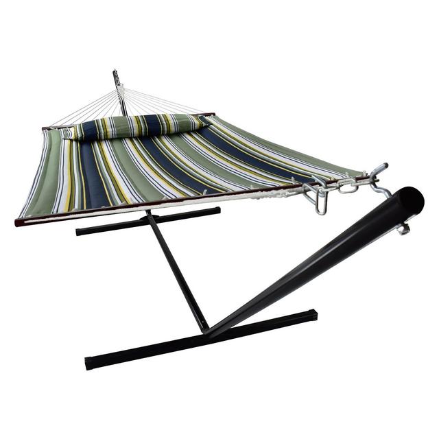 Hammock with Spreader Bars and Detachable Pillow Green/Navy - Sorbus