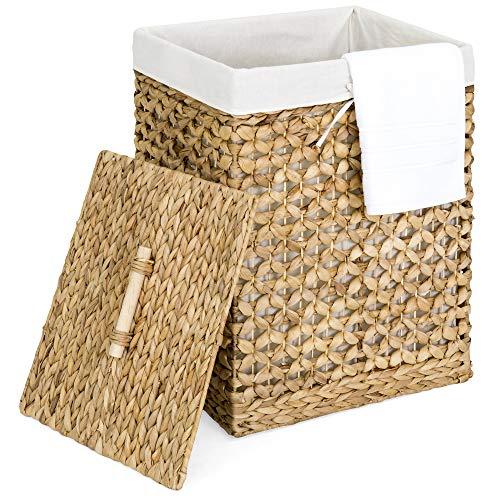 Best Choice Products Decorative Woven Water Hyacinth Wicker Laundry Clothes Hamper Basket w/Liner, Lid - Natural