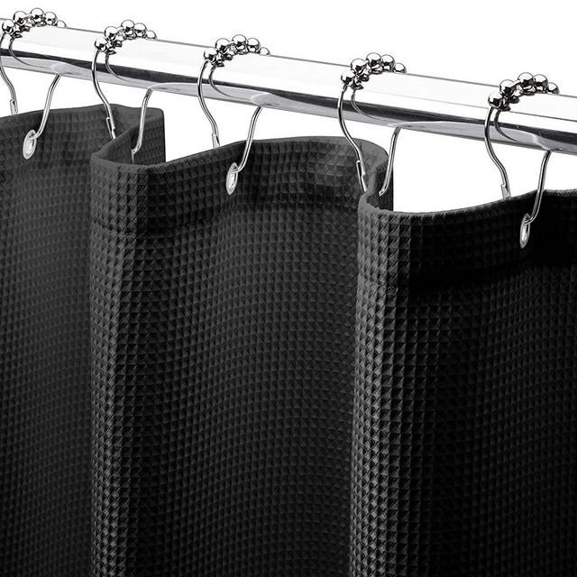 AmazerBath Waffle Shower Curtain, Heavy Duty Fabric Shower Curtains with Waffle Weave Hotel Quality Bathroom Shower Curtains, 72 x 72 Inches (Black)