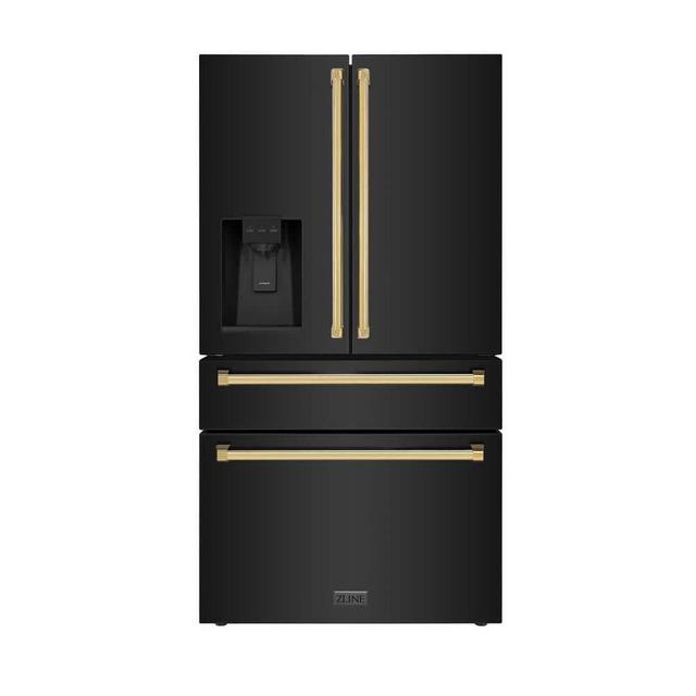 36" Autograph Edition Freestanding French Door Refrigerator in Black Stainless Steel & Gold Handles