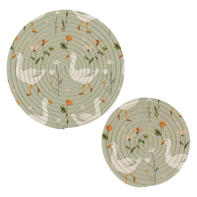 SUABO Cute Goose Cotton Rope Pot Holder, Set of 2 Hot Pads for Kitchen Pot Holders, Rope Trivets for Hot Dishes Kitchen Counter