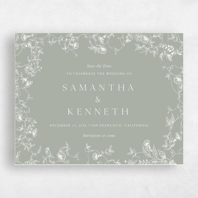 Pale Sage, Green Wedding Save the Date - Plumeria Landscape