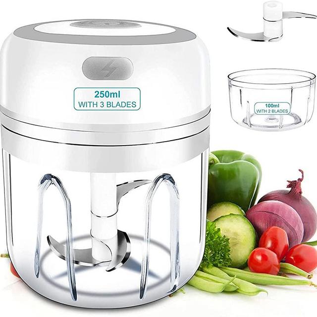 Electric Mini Garlic-Chopper, Rechargeable Electric Garlic Grinder with USB-Charging Apply to Garlic, Onion, Meat, Baby Food, Vegetable, Chilli, Gingers, Nut of Food Chopper 2 Cups (250ml+100ml)