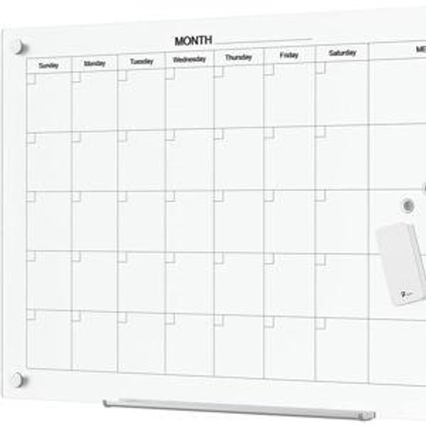 TOWON 36 x 24 Inches Tempered Glass Calendar Dry Erase Board for Wall, 3' x 2' Magnetic Whiteboard Calendar Planner for Office, Home, School Supplies, White