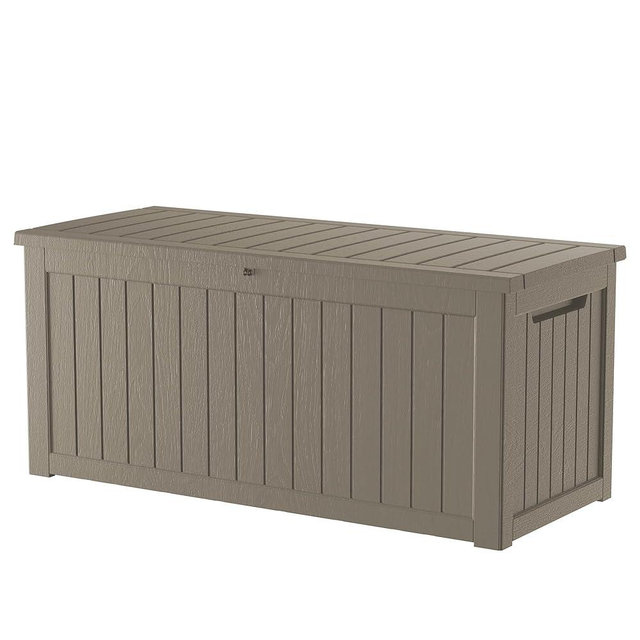 Decksplore 200 Gallon Outdoor Storage Box Patio Deck Box Waterproof, Resin Lockable Outside Large Storage Bin for Pool Cushion Furniture, Garden Tools UV-Resistant, Grey