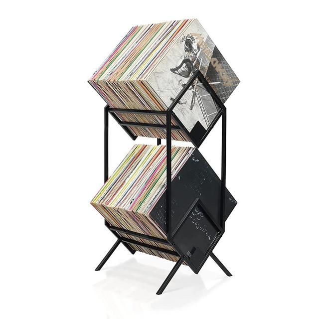 2 Tier Vinyl Record Holder - Sturdy Album Holder-150-180 Lp Record Storage - Black Metal Display Stand - Simple Assembly - Storage Book ,Album , Magazine ,Office Files Organizer Shelf