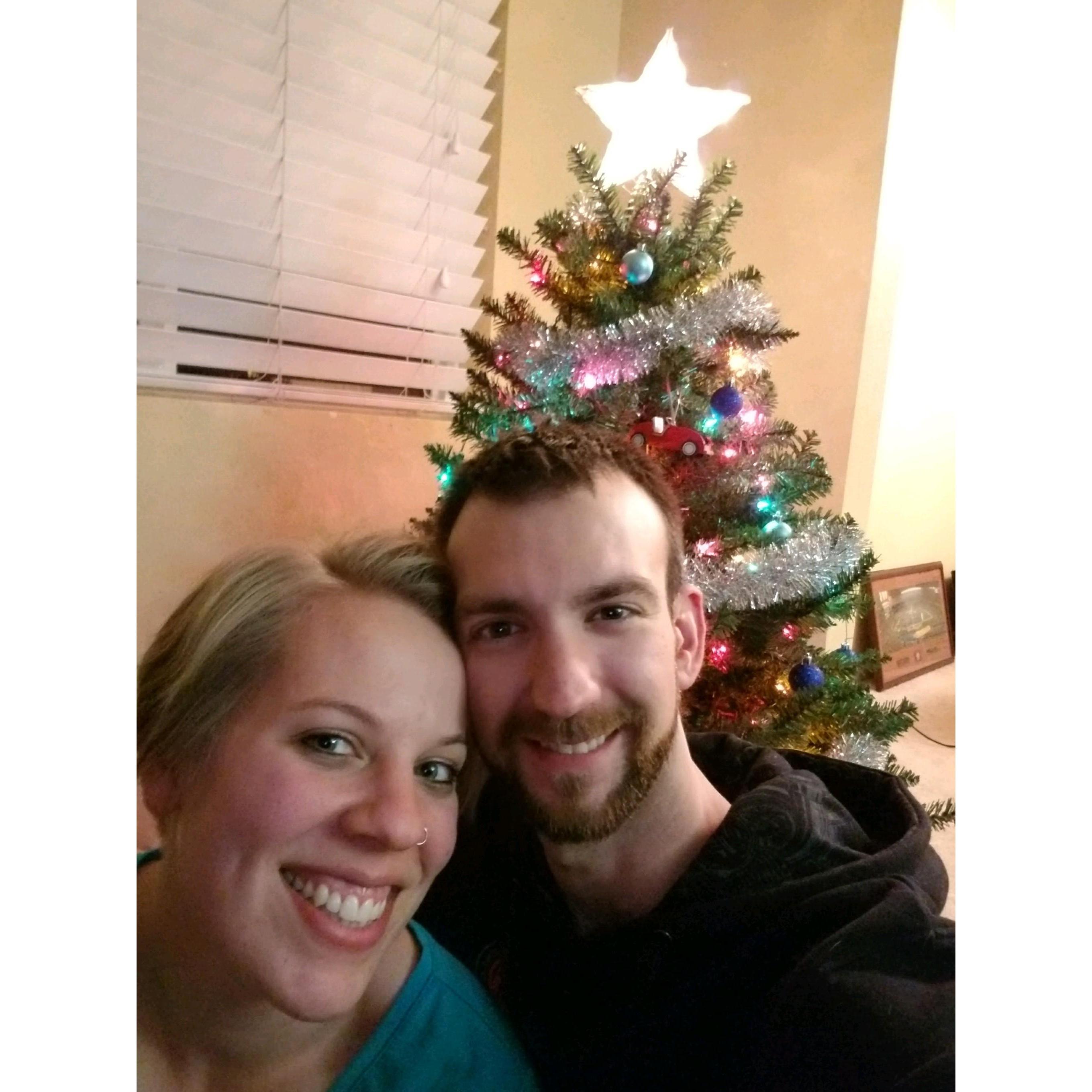 Setting up the tree out first Christmas together