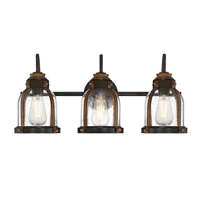 Westinghouse Lighting 6118200 Cindy Vintage-Style Three-Light Indoor Vanity Light Fixture, Oil Rubbed Bronze Finish with Barnwood Accents, Clear Seeded Glass