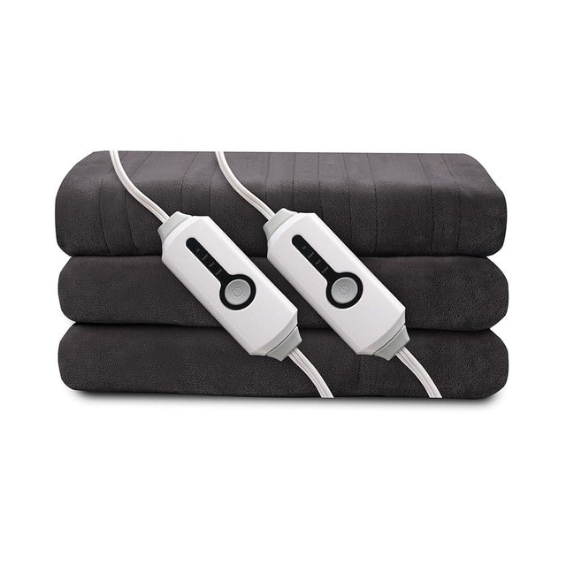 Electric Heated Blanket 84"x90" Queen Size, Soft Coral Fleece, Dual Controllers with 4 Heating Levels and 10 Hours Auto-Off, Machine Washable, Mother's Gifts, Cozy Plush Fabric for Home, Dark Grey
