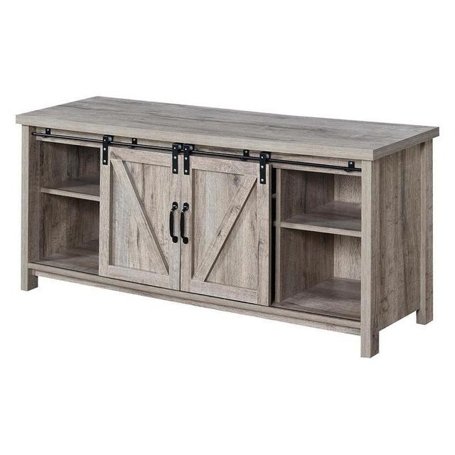 Pemberly Row Farmhouse Barn Door 52" TV Stand Entertainment Console in Rustic Wood Wash