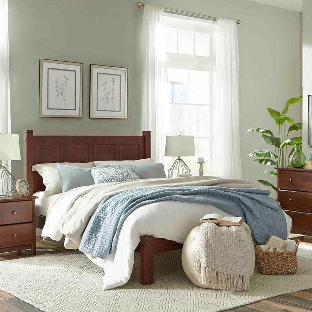Grain Wood Furniture Shaker Solid Wood Panel Platform Bed, King Size, Cherry