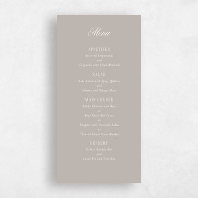 Greige, Beige Wedding Menu - Roscana