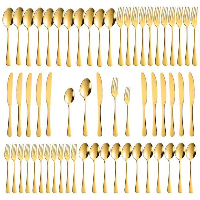 60-Piece Gold Silverware Set, Stainless Steel Flatware Cutlery Set Service for 12, Gold Utensils Tableware Cutlery Set for Home Restaurant, Mirror Finish, Dishwasher Safe (Gold)