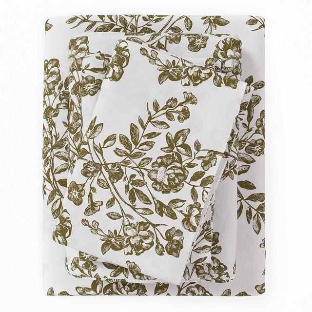 Great Bay Home Flannel Sheet Set Twin Size - 100% Turkish Cotton, Double-Brushed, Printed Bed Sheets - Ultra-Soft, Cozy, 3-Piece Bedding Set (Toile - Olive)