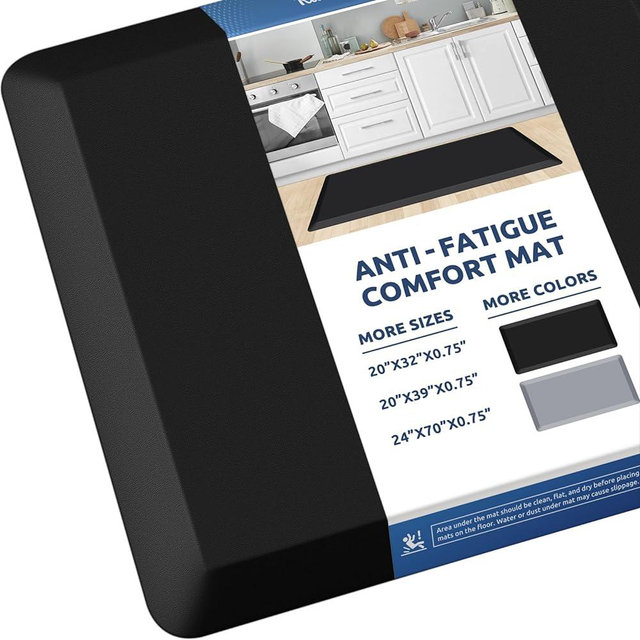 KitchenClouds Kitchen Mat Cushioned Anti Fatigue Rug 20"x39" Waterproof, Non Slip, Standing and Comfort Desk/Floor Mats for House Sink Office (Black,0.75inch)