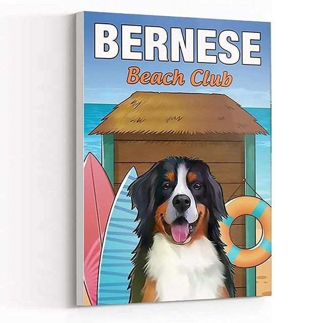 GUEST BEDROOM WALL DECOR ,plant art wall decor ,farmhouse wall art ,Gift For Bernese Mountain Dog Lovers Bernese Beach Club Coffee Shop Canvas Wall Art Dog Canvas ,16''x24'' Framed Modern Canvas