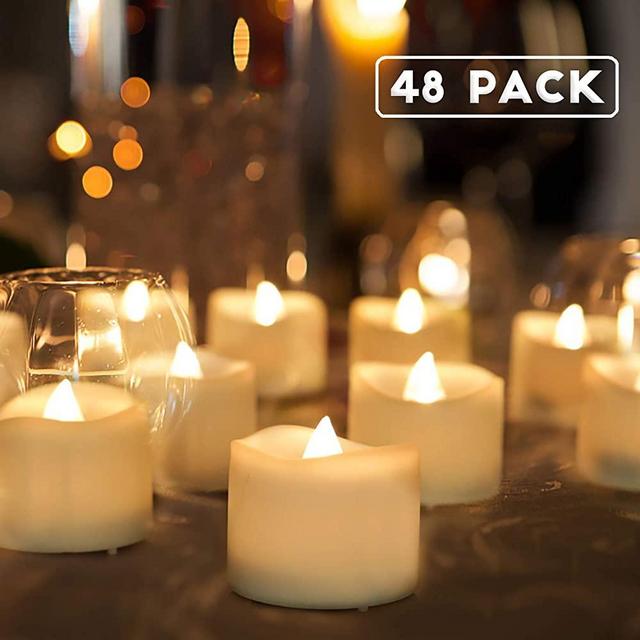Homemory 48-Pack Battery Tea Lights Bulk, Flameless LED Tea Lights, with Soft Flickering, Long Lasting Battery Life, Warm White Light, Ideal for Christmas Decor