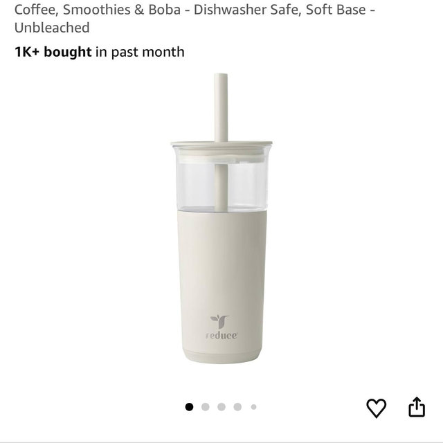REDUCE Aspen 20 oz Vacuum Insulated Glass Tumbler with Lid & Extra Wide Straw - Keeps Drinks Cold for 12 Hrs - Ideal for Iced Coffee, Smoothies & Boba - Dishwasher Safe, Soft Base - Unbleached