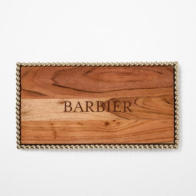Beaded Brass and Wood Cheese Board