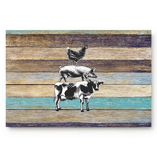 Doormats Entrace Door Rug, Retro Rustic Farm with Western Wooden Cow Pig Chicken,Indoor/Bathroom/Kitchen/Bedroom/Entryway Floor Mat Decorative, Non-Slip Low Profile,18x30 inch