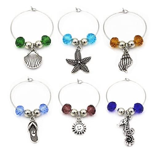 6Piece Beach Themed Wine Glass Charm Jewelry Wine Charms For Party Favor Wine Lover