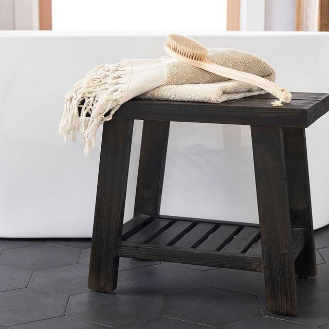 Blackened Oak Rustic Reclaimed Wood Bath Stool
