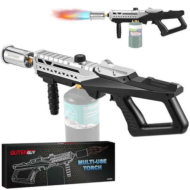 Gutenguy Powerful Propane Grill Torch Gun, Sous Vide Torch With Adjustable Flame, Flamethrower Gun Charcoal Lighter for BBQ, Campfire, Searing Steak, Cooking (Tank Not Included)