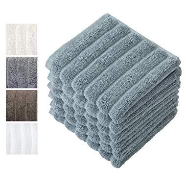 Luxury Bath Wash Cloth Towel Set - Combed Cotton Hotel and Spa Quality Hand Towel - Made with 100% Turkish Cotton, Set of 6 (13" x 13") Jacquard Rib Style