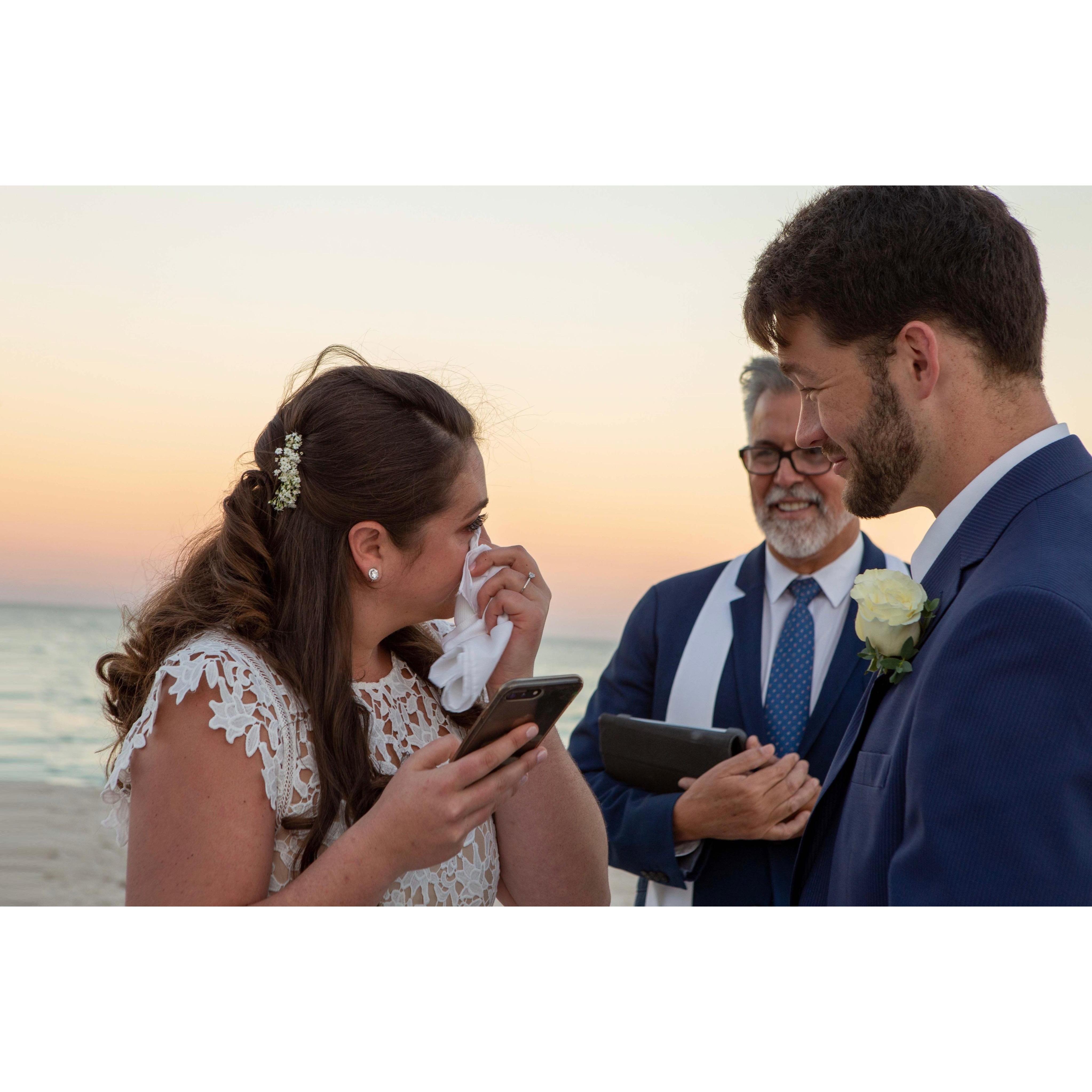 Alex and I exchanging vows