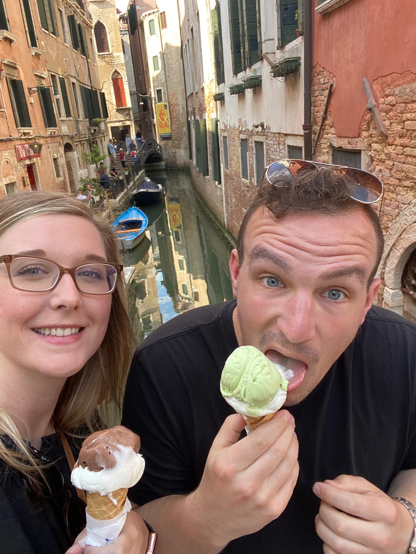 Venice Italy – Megs first real gelato and likely why she agreed to marry Joe. ;) May/June 2022.