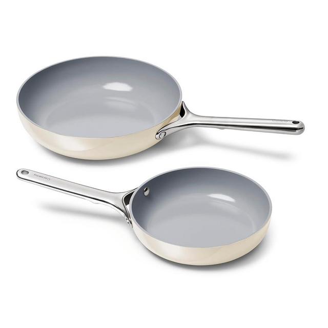 Caraway Frying Pan Duo - Nonstick Ceramic Fry Pan (8" & 10.5”) - Non Toxic, PTFE & PFOA Free - Oven Safe & Compatible with All Stovetops (Gas, Electric & Induction) - Cream