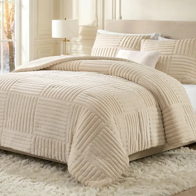 3 Pieces Fluffy Plush Comforter Set, Ultra Soft Winter Bedding - Amelie Home