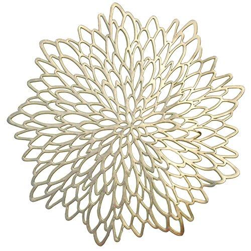 " OCCASIONS" 20 Pieces Pack Pressed Vinyl Metallic Placemats/Wedding Accent Centerpiece Placemat (Round Gold Leaf)