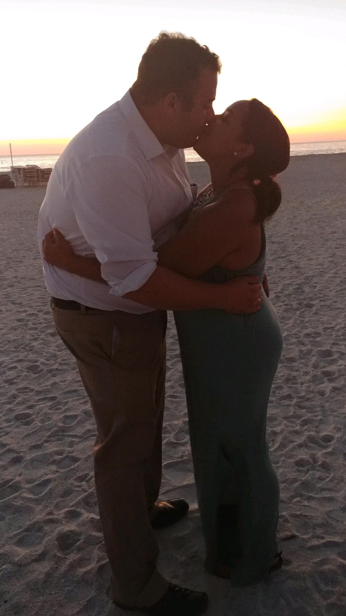 Kissing on St.Pete’s Beach, F.L. After Shannon and Ryan’s destination Wedding😊