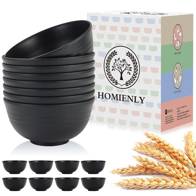 Homienly Cereal Bowl Set, Wheat Straw Bowls for Kitchen, Unbreakable Lightweight Bowl Set of 8, Microwave and Dishwasher Safe Bowls, Reusable Bowl for Serving, Cereal, Snack,Fruit(Black, 26 OZ)