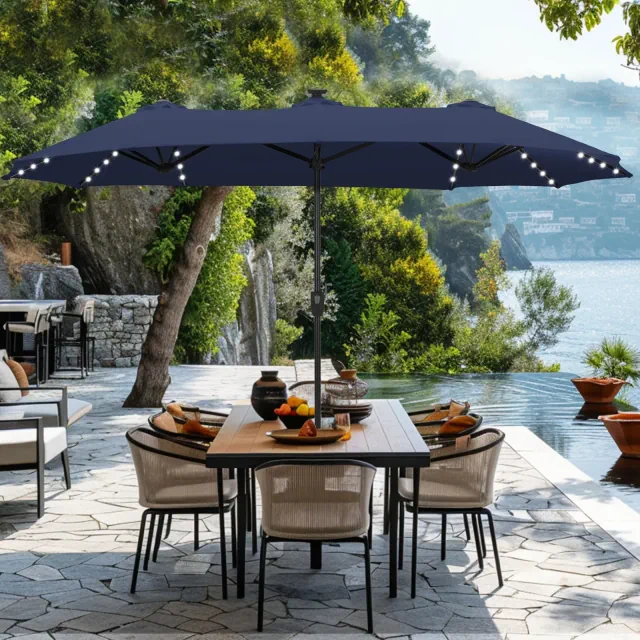 Captiva Designs 13ft Large Double-Sided Patio Umbrella, Outdoor Market Rectangle Umbrella Navy Blue