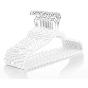 MIZGI Premium Velvet Hangers (50 Pack) White - Chrome Hooks